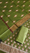 Luxury Banarasi Cotton Silk Festive Wear 3 Pcs Suit With Mehendi Color