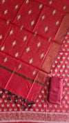 Authentic Banarasi Cotton Silk 3 Piece Suit With Meena Dard Red Color