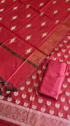 Authentic Banarasi Cotton Silk 3 Piece Suit With Meena Dard Red Color