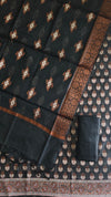Midnight Black Banarasi Cotton Silk 3 Piece Suit with Meena
