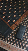 Midnight Black Banarasi Cotton Silk 3 Piece Suit with Meena
