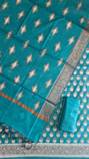 Traditional Banarasi Cotton Silk 3 Pcs Suit with Meena Artistic Weaving Peacock Color