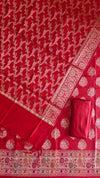 Royal Red Color Banarasi Cotton Silk Designer 3 Pcs Suit With Meena