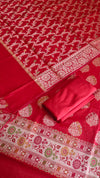 Royal Red Color Banarasi Cotton Silk Designer 3 Pcs Suit With Meena
