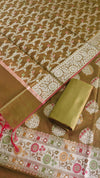 Banarasi Cotton Silk 3 Pcs Suit with Meena Elegant Traditional Motifs Mehendi Color
