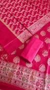 Exclusive Banarasi Cotton Silk Ethnic Wear 3 Pcs Suit With Light Rani Color