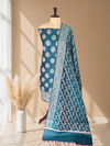 Elegant Floral Banarasi Cotton Silk 3 Pcs Suit With Meena Peacock Color