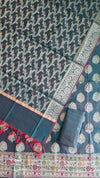 Elegant Floral Banarasi Cotton Silk 3 Pcs Suit With Meena Peacock Color