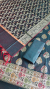 Elegant Floral Banarasi Cotton Silk 3 Pcs Suit With Meena Peacock Color