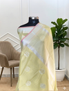 Banarasi Cotton Soft Silk Saree With Boota Light Yellow Color