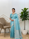Very Beautiful Cotton Soft Silk Saree With Sky Blue Color