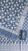 Classic Banarasi Linen 3 Piece Suit With Dusty Steel Blue Color