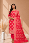 Royal Red Color Banarasi Cotton Silk Designer 3 Pcs Suit With Meena
