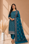 Traditional Banarasi Cotton Silk 3 Pcs Suit with Meena Artistic Weaving Peacock Color