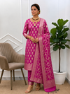 Designer Banarasi3 pcs Suit Set All Over Design With Rani Color