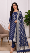 Beautiful Navi Blue Color Banarasi Soft Semi Silk 3 Pcs Suit
