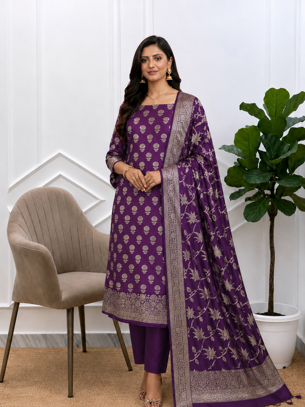 Party Wear Banarasi Suit Complete 3-Piece Silk Set for Women