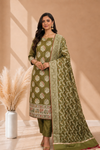 Banarasi Cotton Silk 3 Pcs Suit with Meena Elegant Traditional Motifs Mehendi Color
