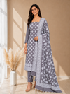 Soft Banarasi Linen 3 Piece Suit for Women With Dark Grey Color