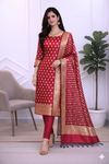 Own the Spotlight in Style Maroon Color Banarasi Soft Semi Silk 3 Pcs Suit