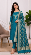 Peacock Color Banarasi Soft Semi Silk 3 Pcs Suit