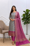 Shop Premium Banarasi Soft Cotton Silk 3 Pcs Suits with Contrast Pallu Rani Color